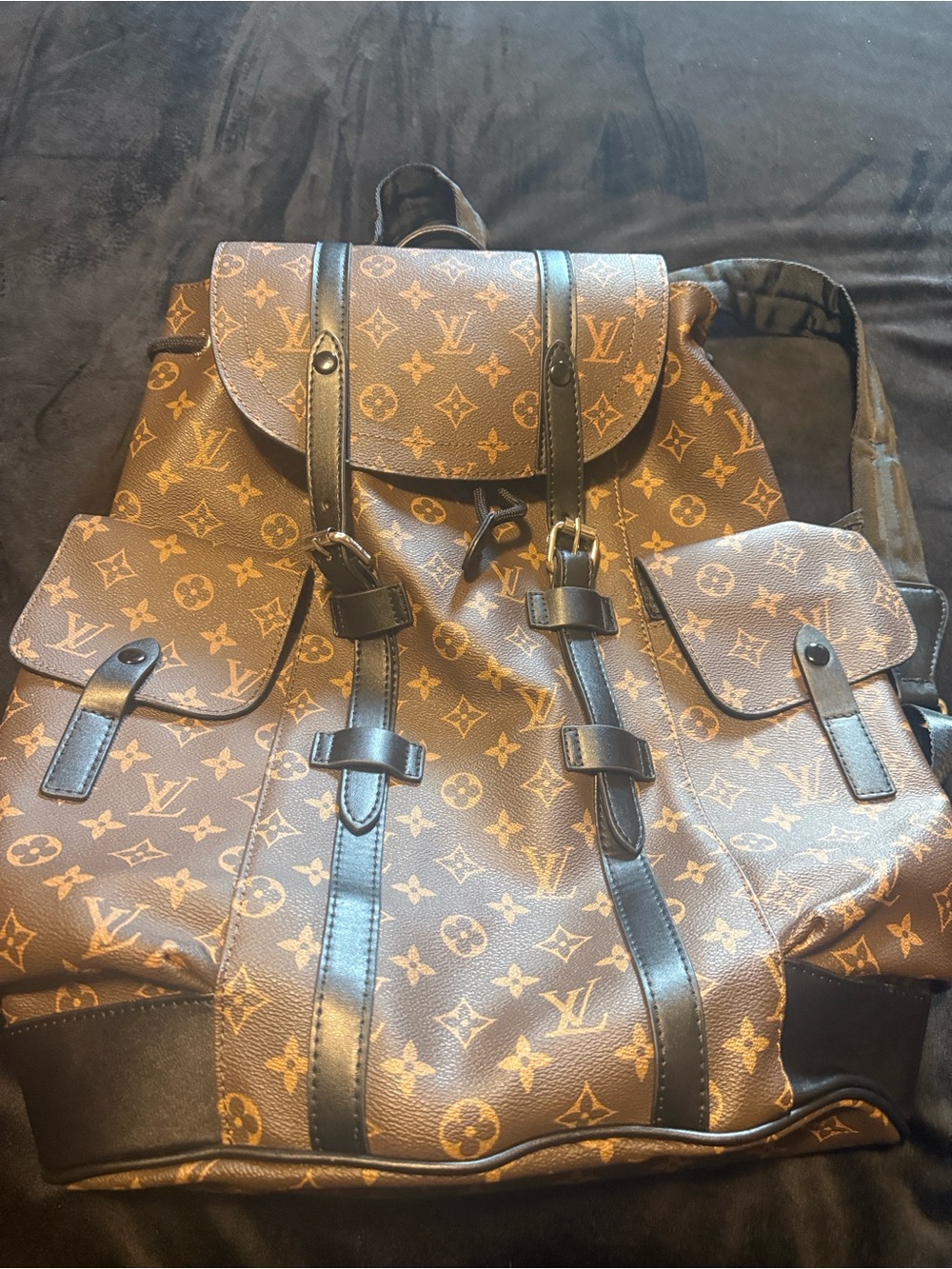 Monogram Canvas Brown Backpack with Black Trim